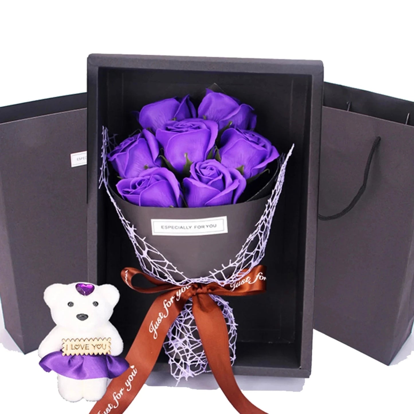 Valentine's Day Rose Soap Bouquet Teddy Bear Gift Box