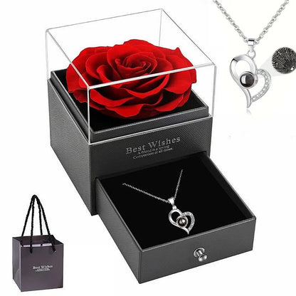 Heart Rose Necklace with Gift Box