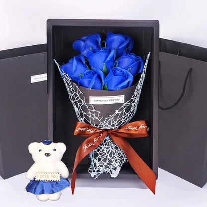 Valentine's Day Rose Soap Bouquet Teddy Bear Gift Box