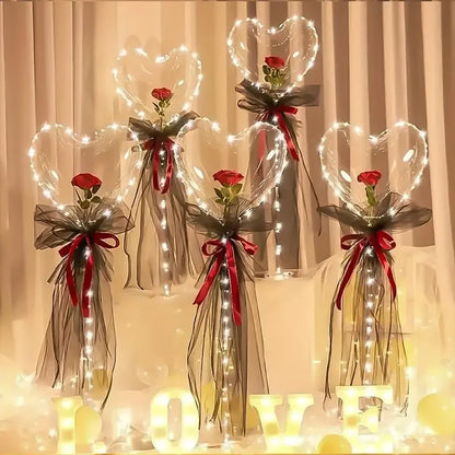 Glowing Heart Rose Balloon Bouquet