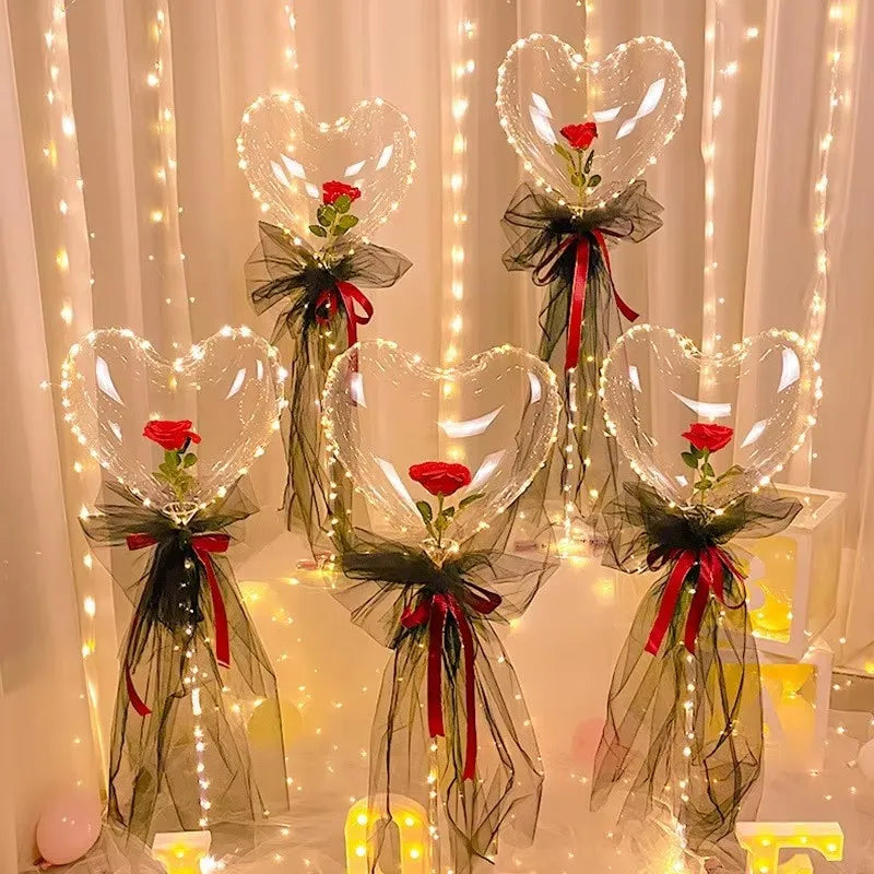 Glowing Heart Rose Balloon Bouquet