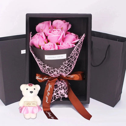 Valentine's Day Rose Soap Bouquet Teddy Bear Gift Box