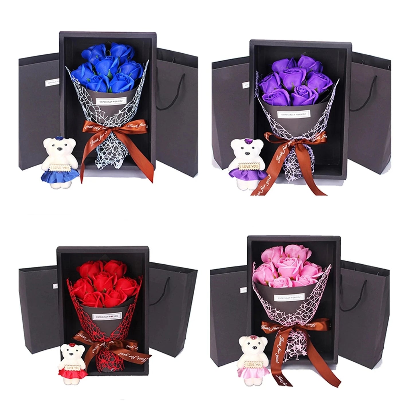 Valentine's Day Rose Soap Bouquet Teddy Bear Gift Box