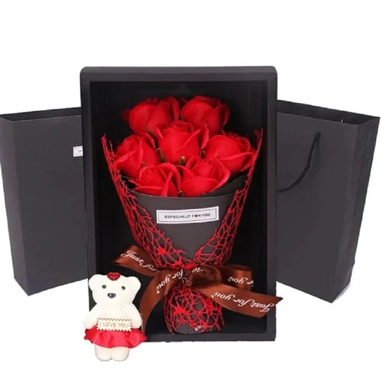 Valentine's Day Rose Soap Bouquet Teddy Bear Gift Box